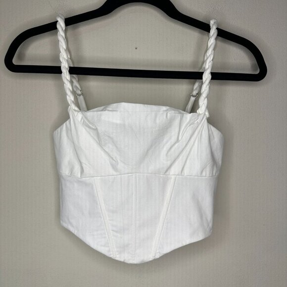 NWOT Oh Polly Womens White Corset Cropped Top with Braided Straps Size 0 - Picture 3 of 10